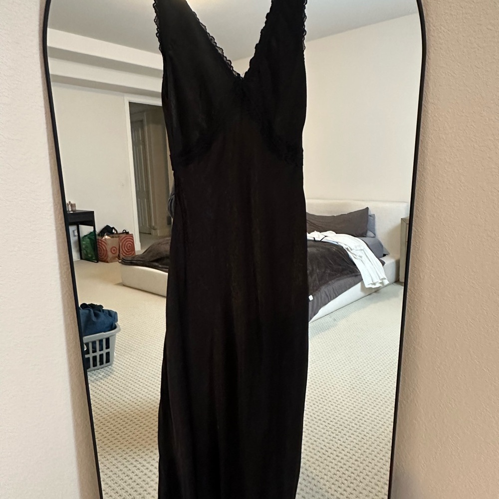 White Fox Boutique Black Lace-Trim Midi Slip Dress